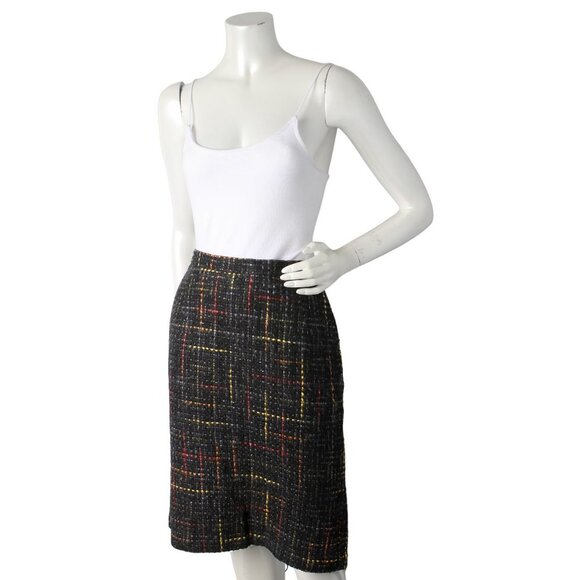 Vintage TC Petites Wool Blend Plaid Skirt Knee Length Black Red Yellow Pencil - Picture 10 of 13